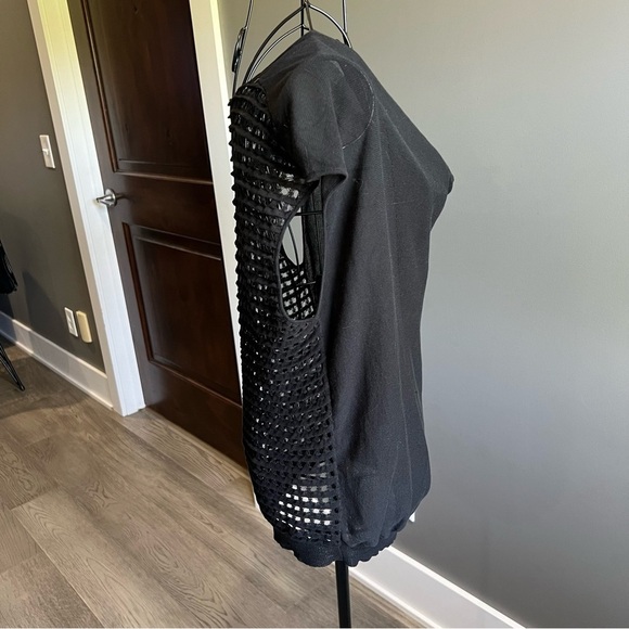 Eileen Fisher Black Sheer Waterfall Front with Open Knit back detail Top Blouse - Picture 4 of 10